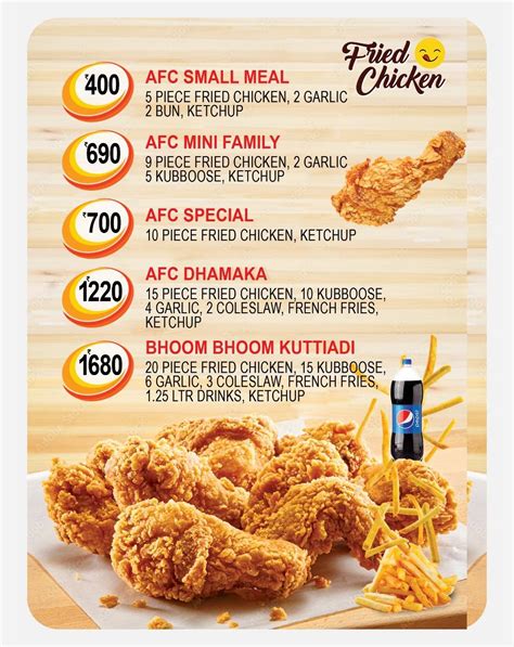 Menu at AFC fried chicken, Madurai .